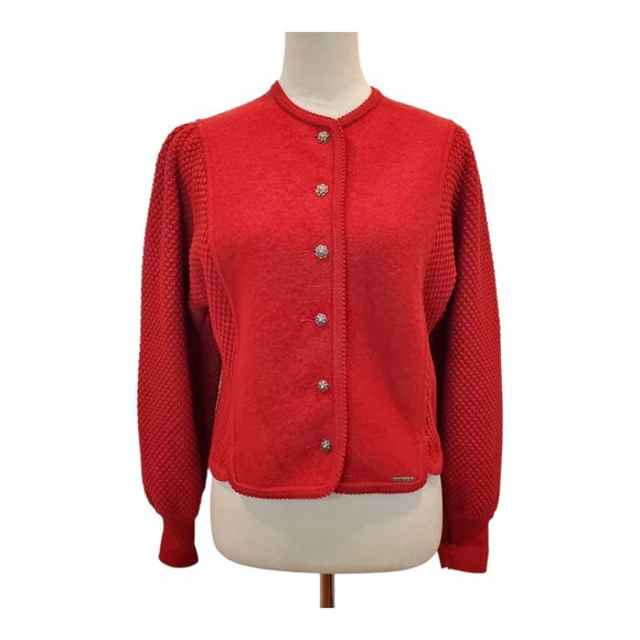 GEIGER SZ 36 (S/M) Boiled Wool & Knit Sweater Jacket - Made in Austria - Red - Picture 1 of 11